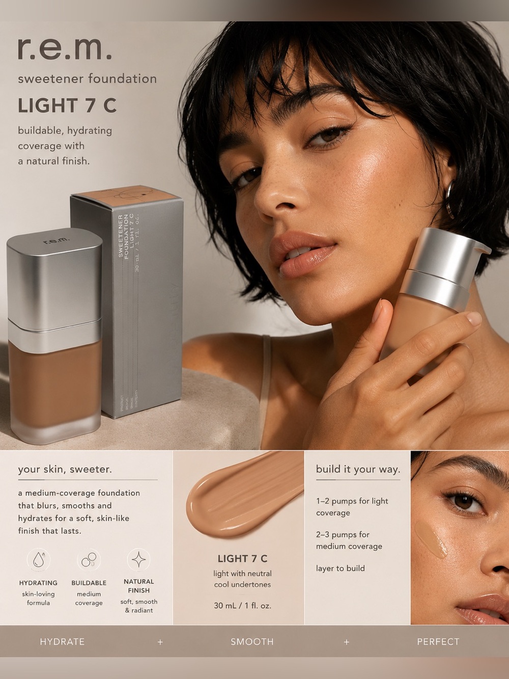 r.e.m. Sweetener Foundation - Light 7 C (Cream)